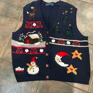 Karen Scott Navy Festive Knit Vest